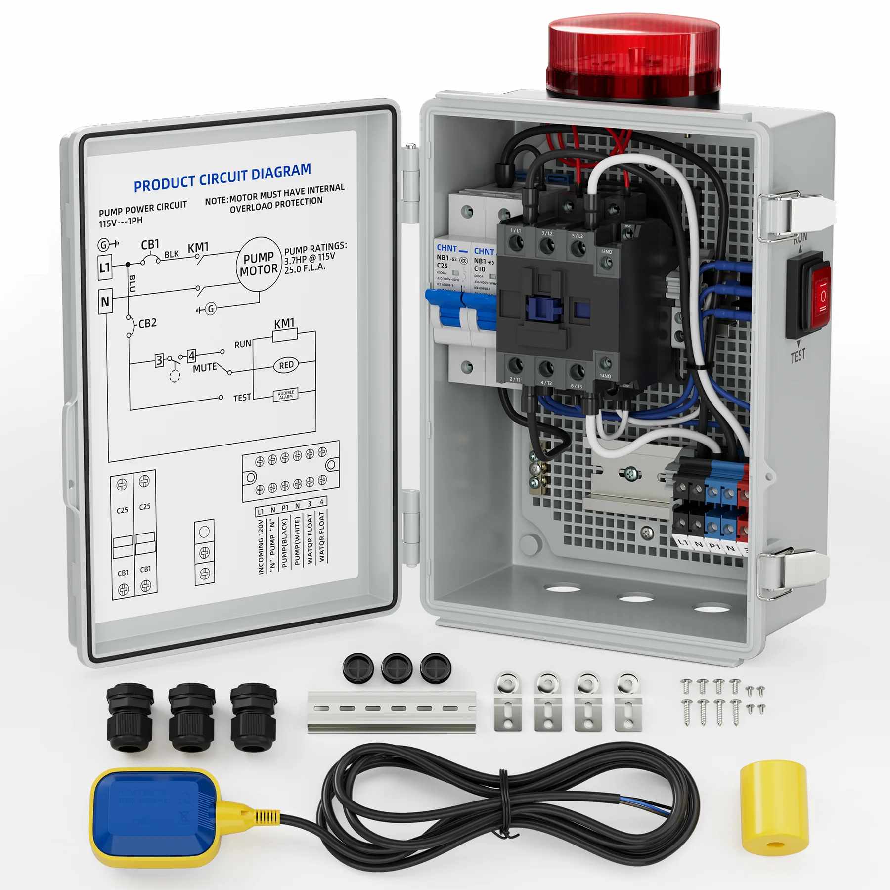 Alarme automático de água alta para sistemas de bomba de poço com alarme de 110dB